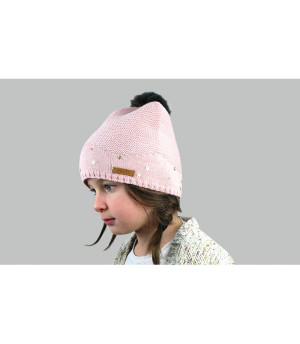 Kinder Mütze rosa Fellbommel Nerida Beanie Kids pink